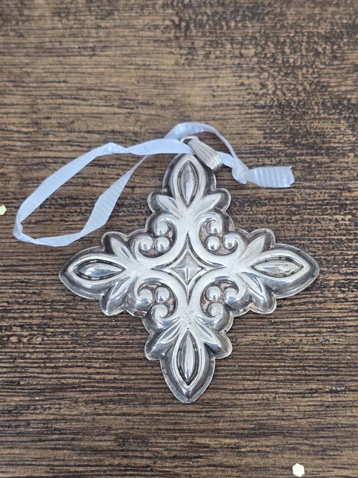 Vintage 1987 Reed & Barton Sterling Christmas Cross Ornament Baroque Silver