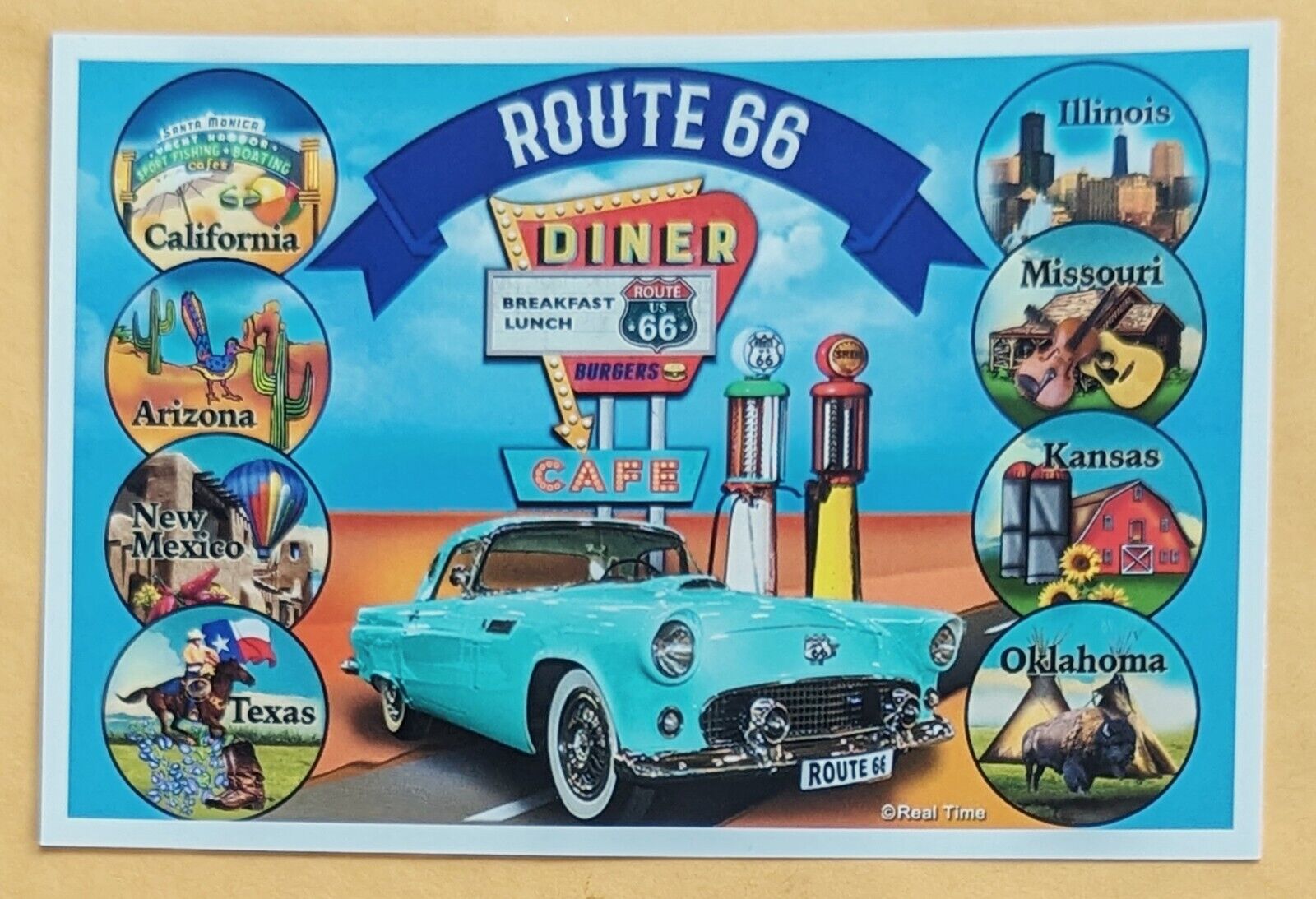 Postcard U.S.A.: Classic Cars. Route 66 