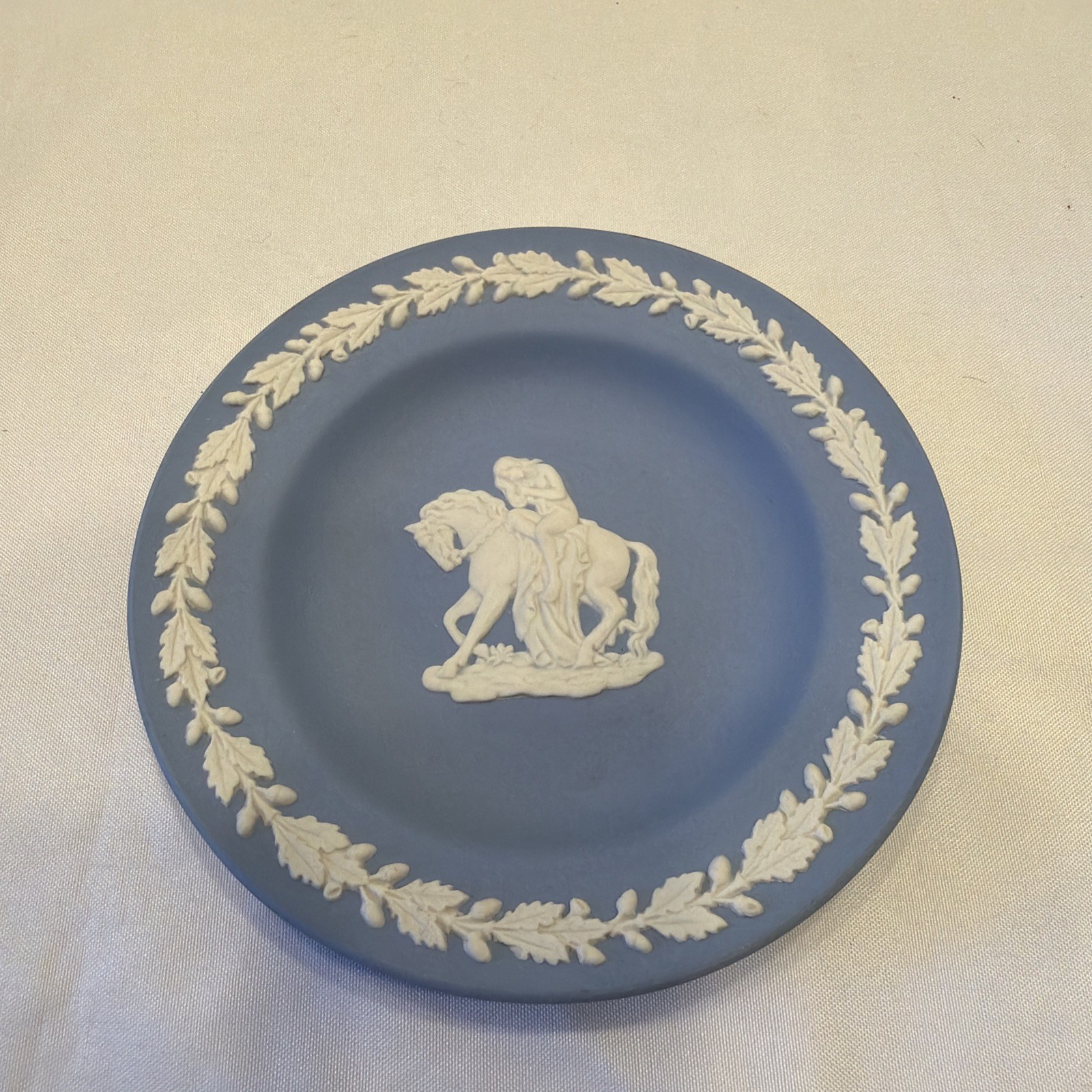 VTG Wedgwood Blue Jasperware lady Godiva Trinket Dish Nude Woman Horse Plate￼￼