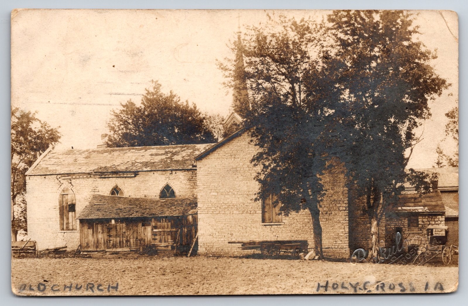 Holy Cross Iowa Dubuque County Old Church Stone Building Real Photo RPPC