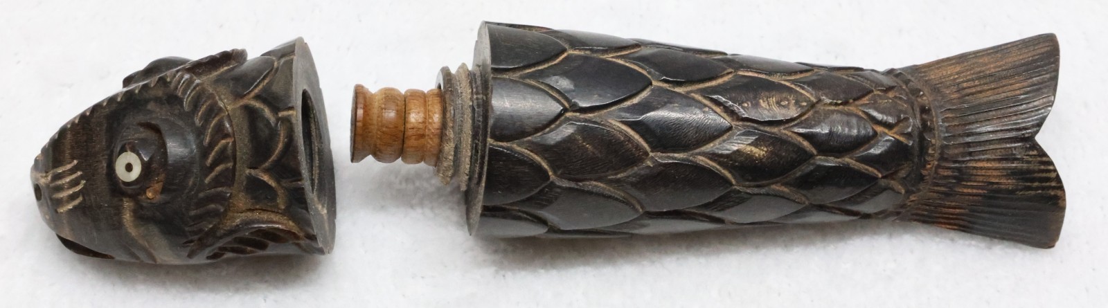 Vintage Japanese Carved Boxwood Needle Case - Koi Fish