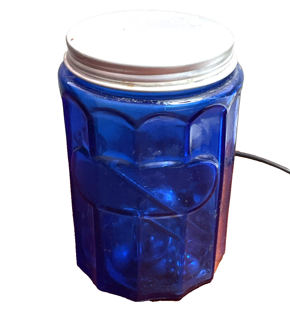 vintage cobalt blue textured glass Jar with lid 5.5 x 3.5\