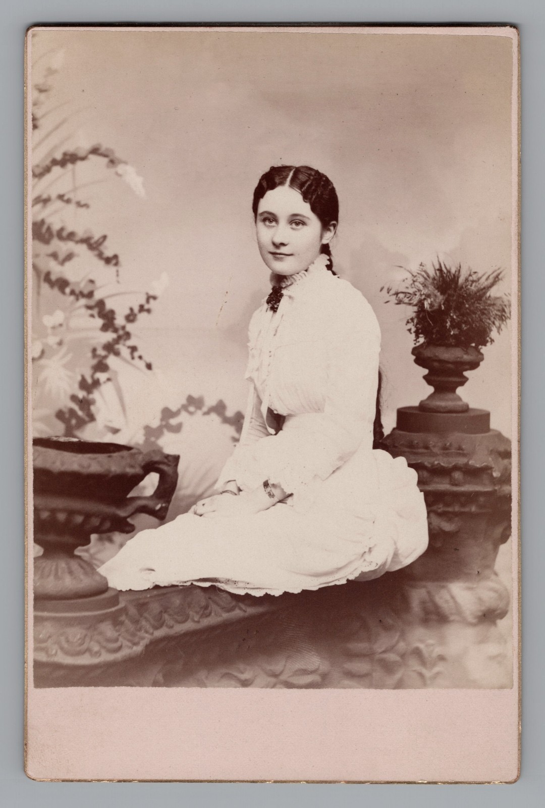 Antique Cabinet Photo Pretty Young Woman White Dress Milwaukee Wisconsin