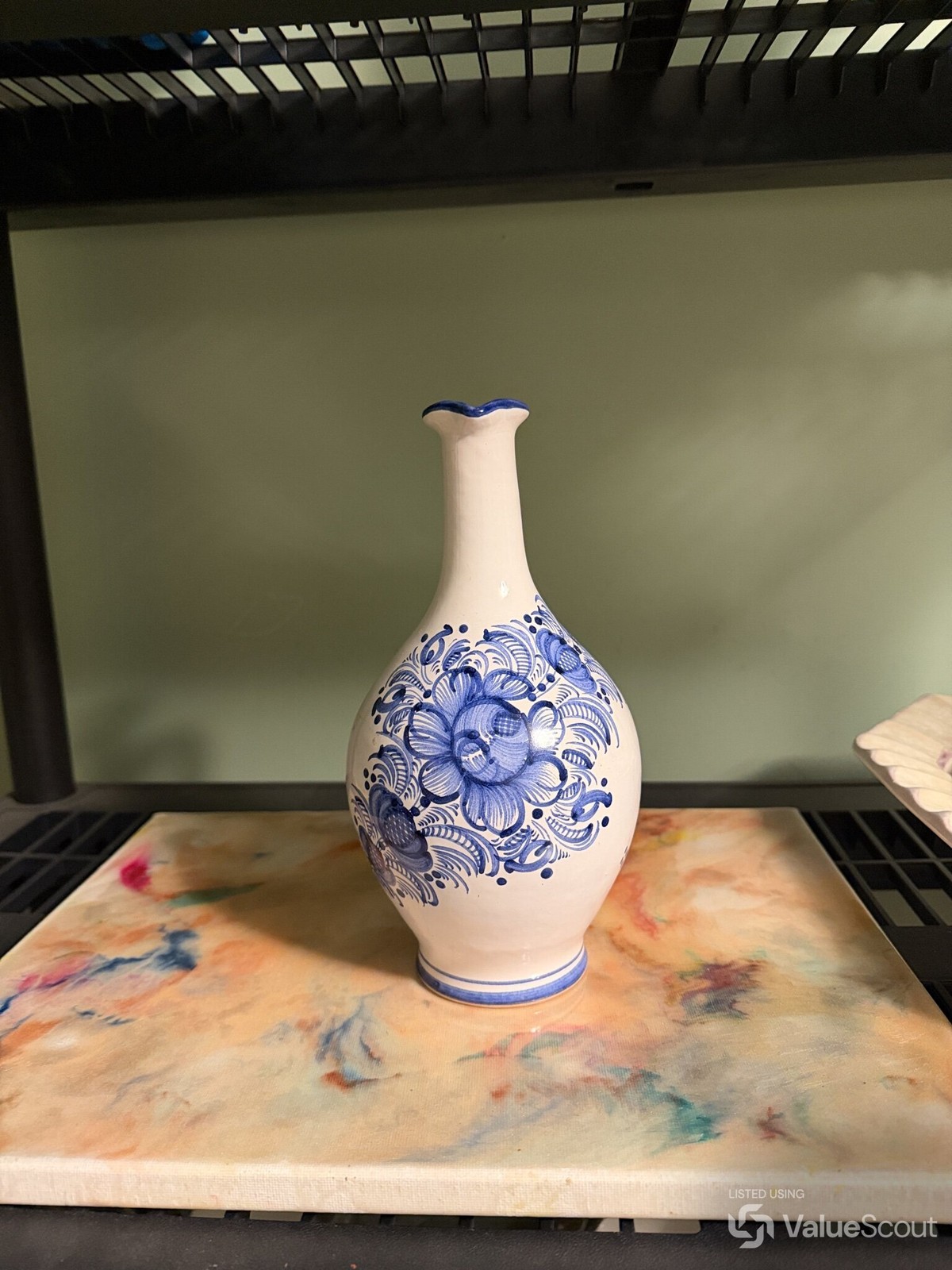 Blue Floral Glazed Ceramic Bud Vase 20–25 cm