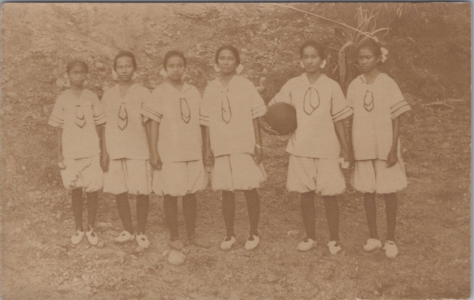 Philippines Six Girls Basketball Team Sailor Bloomer Shorts 1910s RPPC Postcard