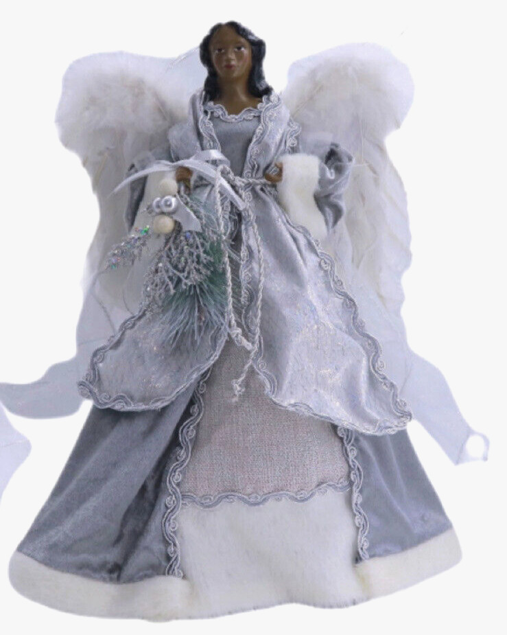 Ashland Christmas Angel Tree Topper Gray Silver White Faux Fur 16
