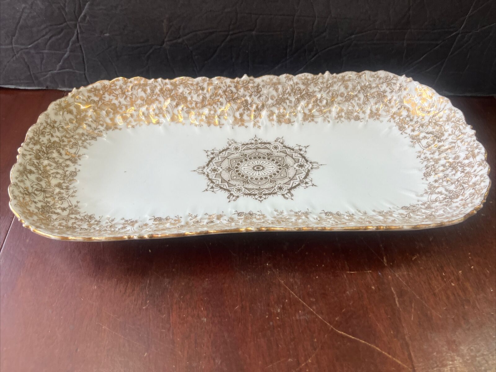 Antique Vintage Gilded Gold Limoges France Gilded Gold Porcelain Tray Dish 