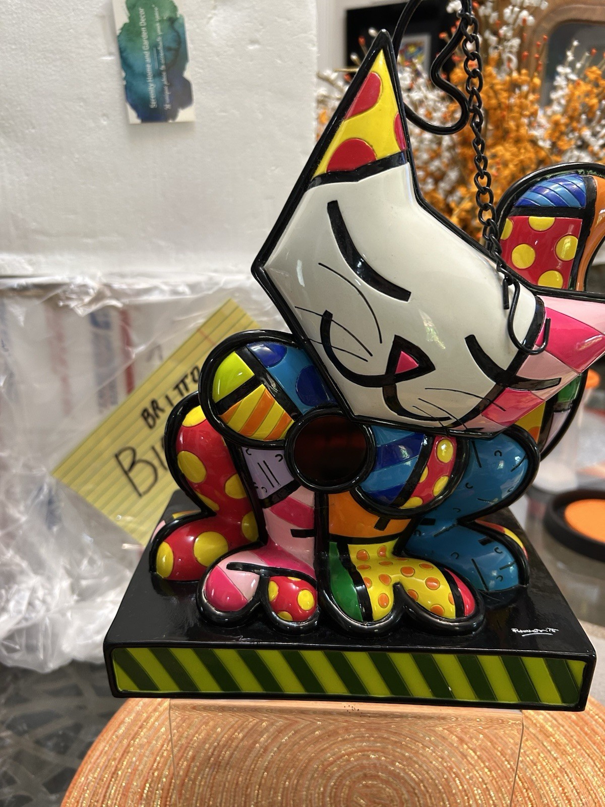 Romero Britto “Bird Feeder “Snazzy Cat- New Condition  Basic  Beautiful