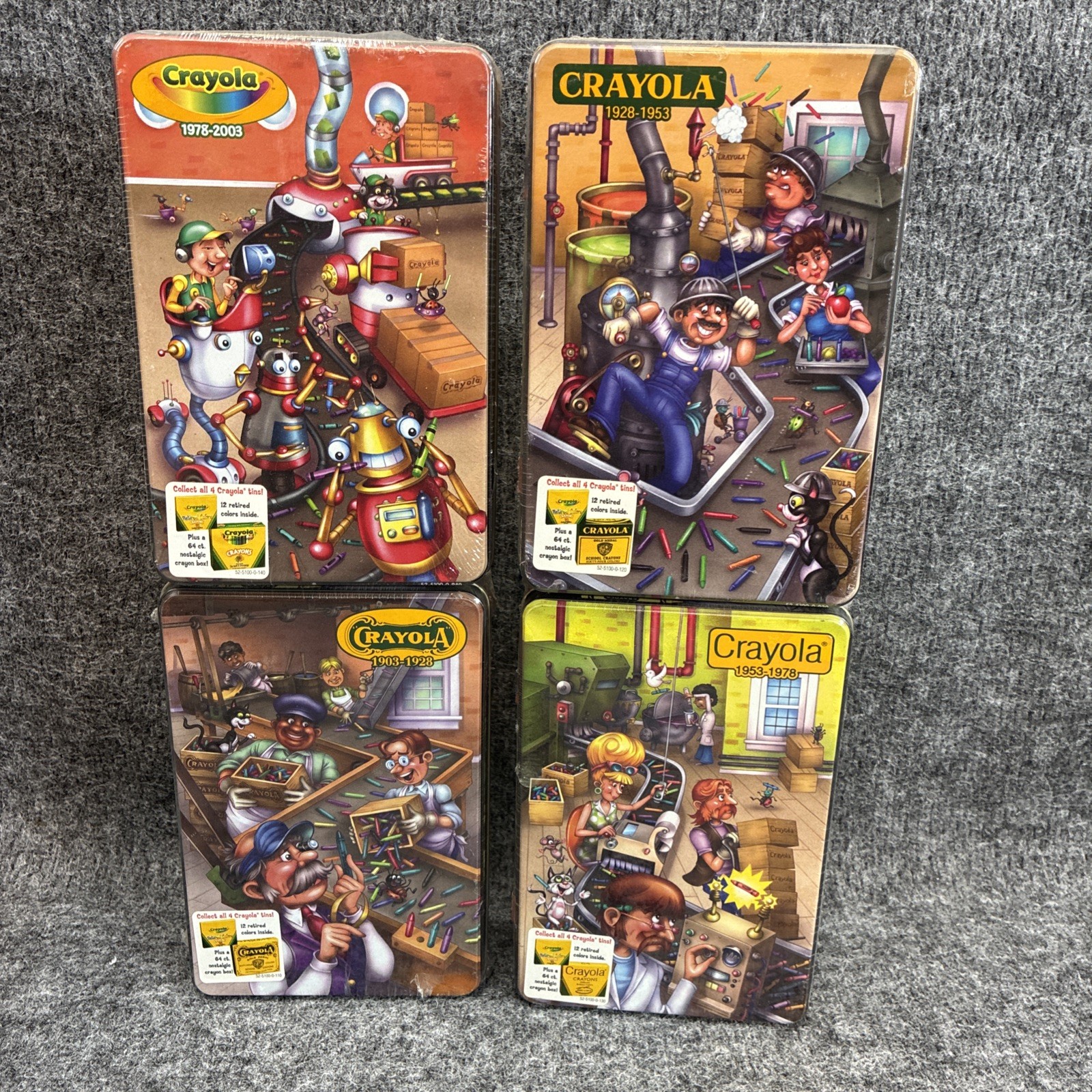 Crayola 100th Anniversary Collection...Set of 4 Tin Boxes...NEW & SEALED