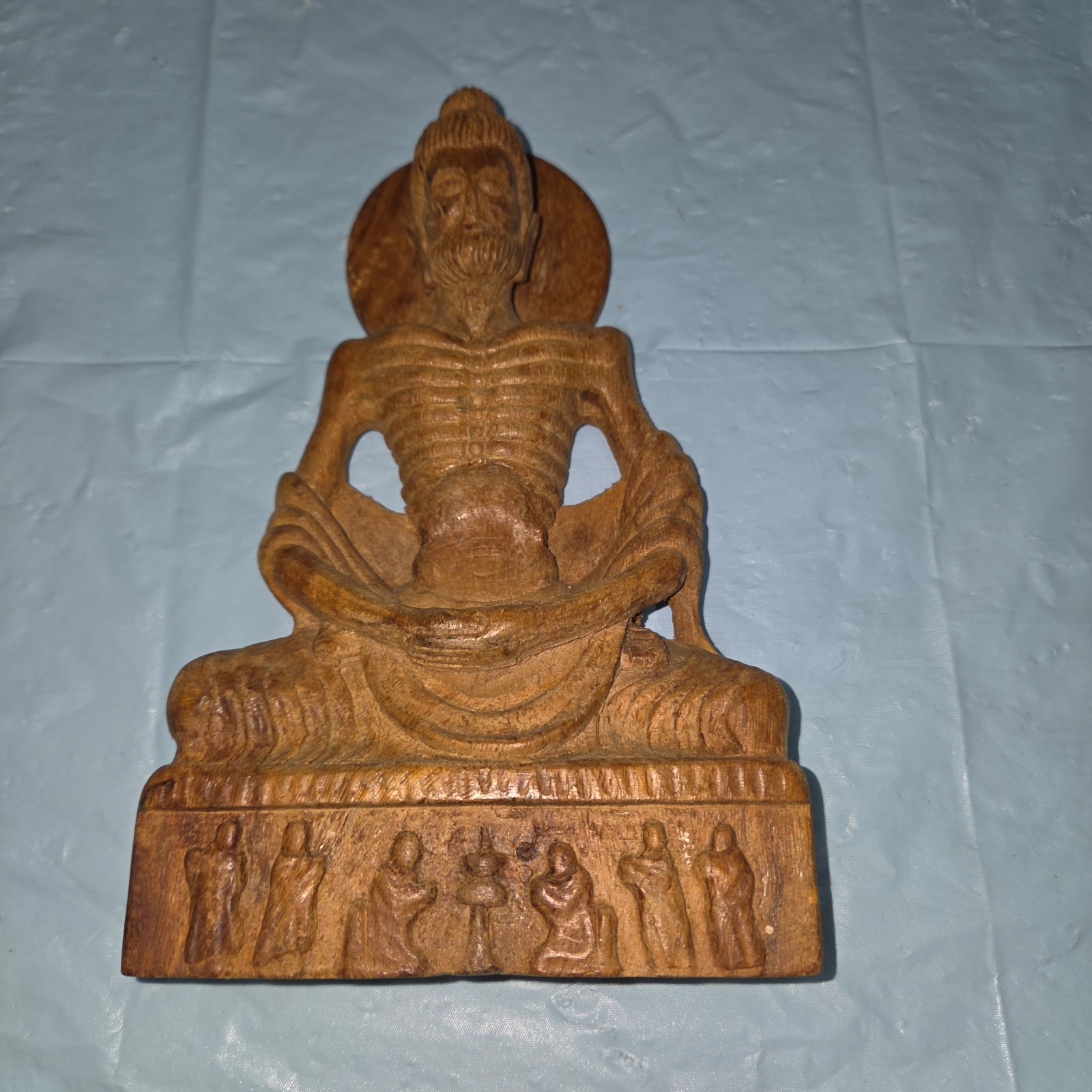 Hand Carved Wood Fasting Buddha Ascetic Shakyamuni Statue 6.5in Buddhist Art