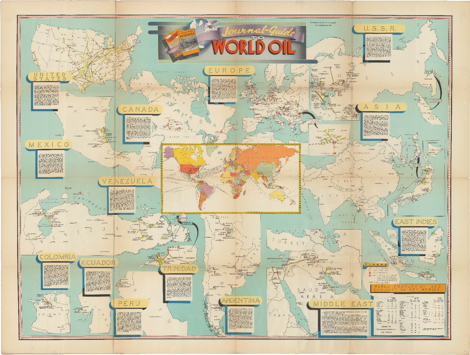 1946 Oil & Gas Journal Map and Infogrpahic of Global Oil Production, 48 x 36 in.