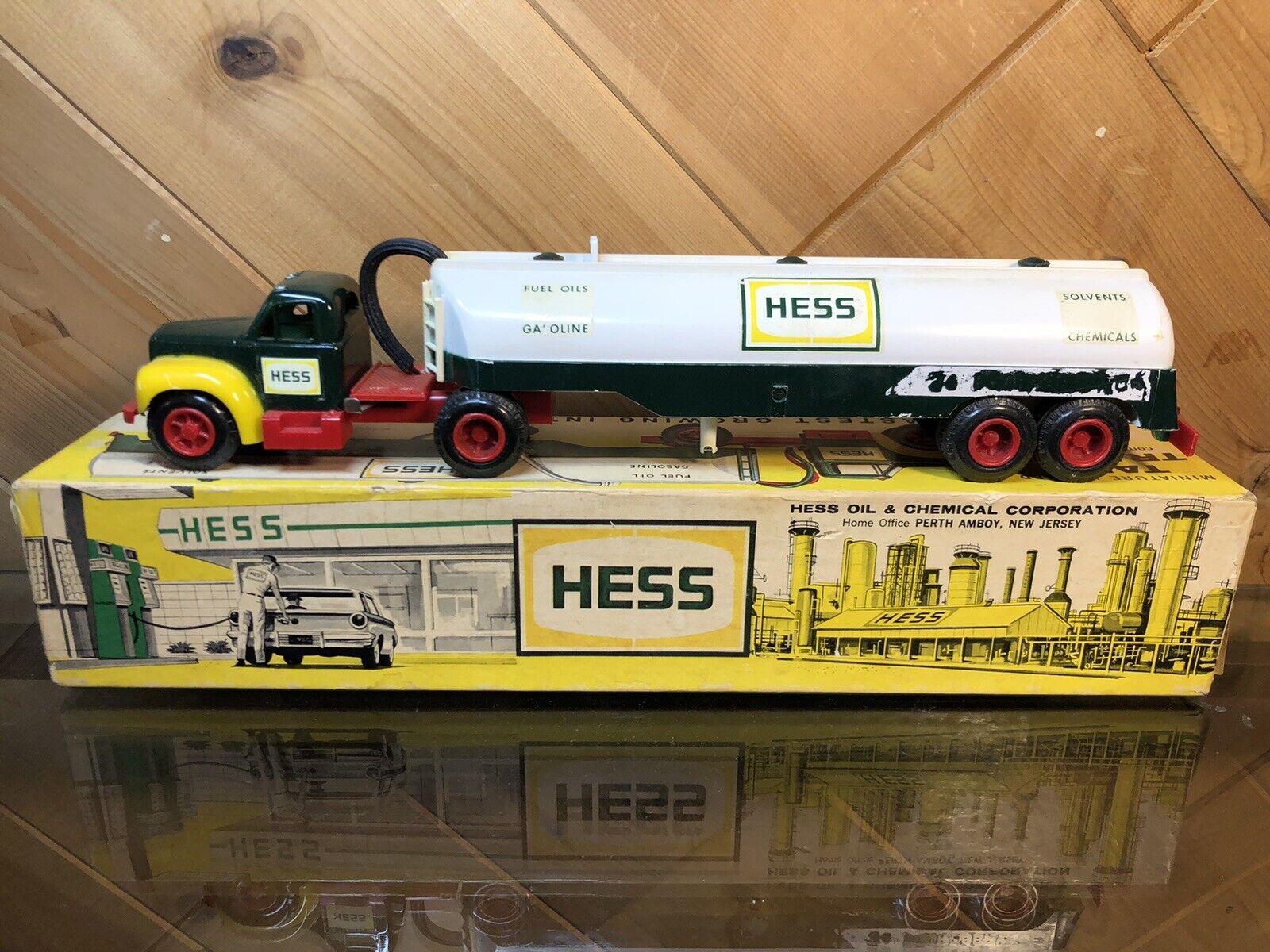 1964 Marx Hess Toy Tanker Truck in Original Box - Taillights Work Good Condition