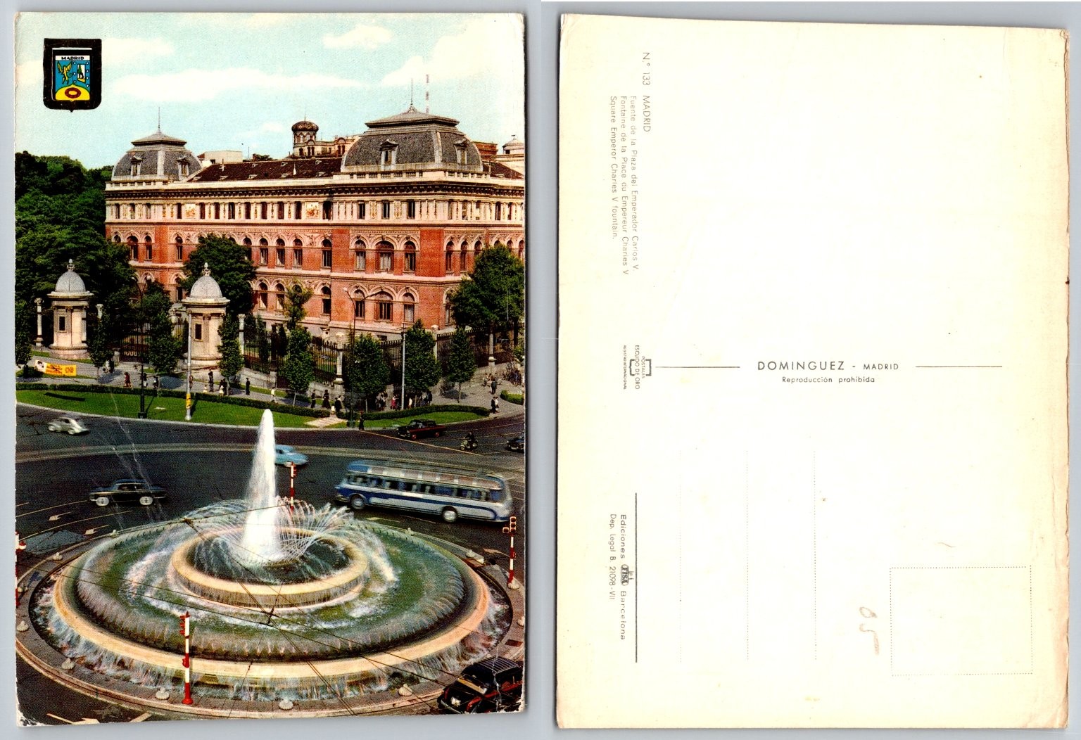 Madrid Plaza Emperador Carlos V Fountain Vintage Postcard Dominguez Madrid Plaza Emperador Carlos V Fountain Vintage Postcard Dominguez
