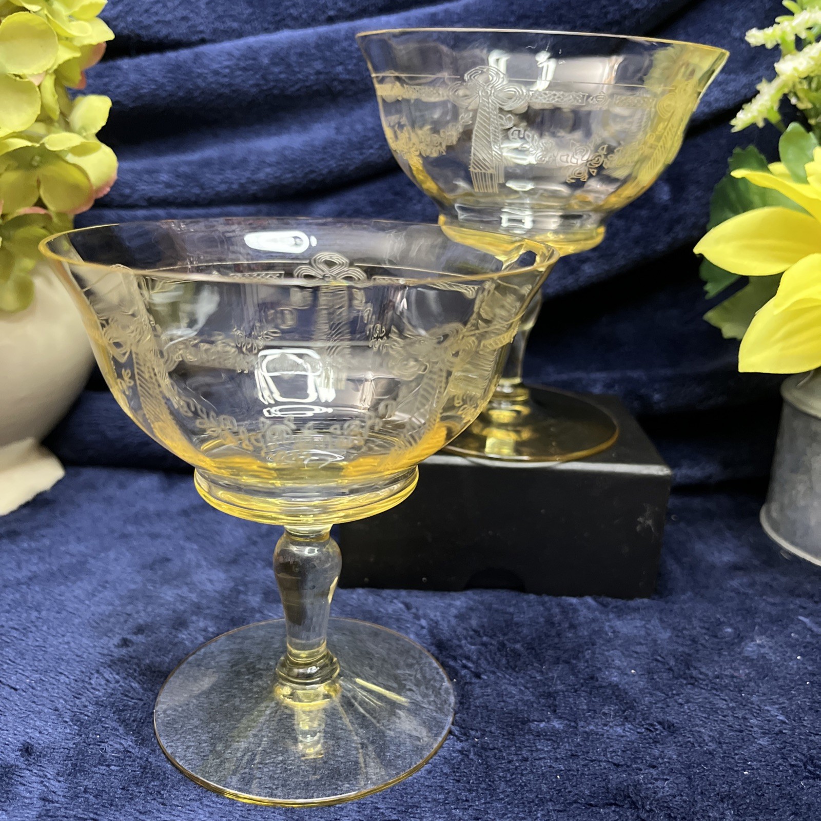 Tiffin Franciscan Paulina Mandarin Yellow 4 1/4” Champagne Stem #15042 C.1930-35