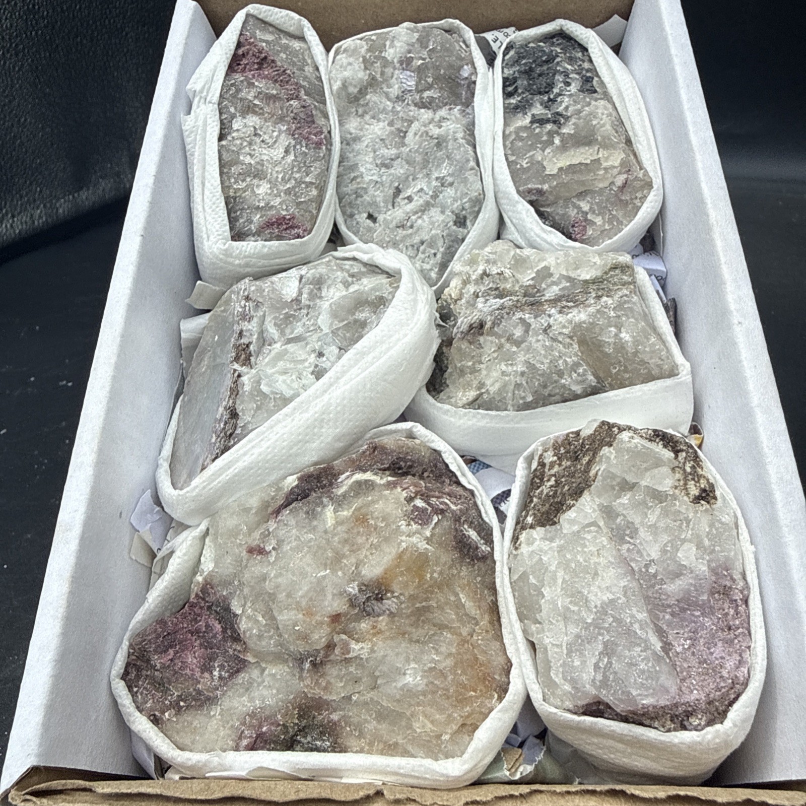 1.75 Lb Natural Pink Tourmaline,Lepidolite, Quartz Flat Whole Box Crystals