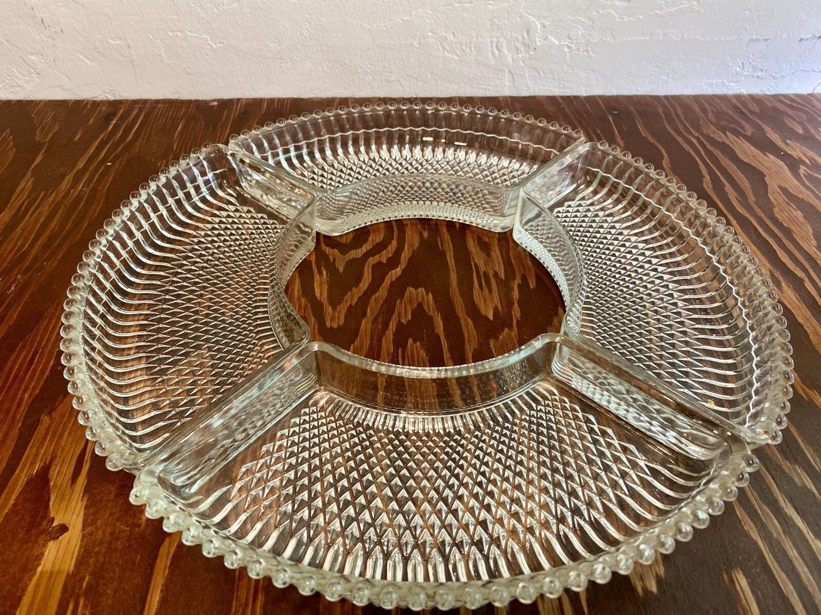 Set 4 VTG MCM Crystal Ball 8880 Everedy Lazy Susan Serving Trays Glass - 12.25”