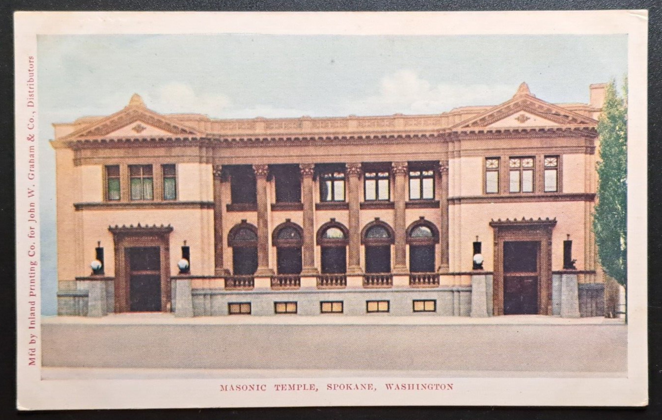 Antique 1906 Spokane WA Masonic Temple Postcard Inland Printing Co - Postcard