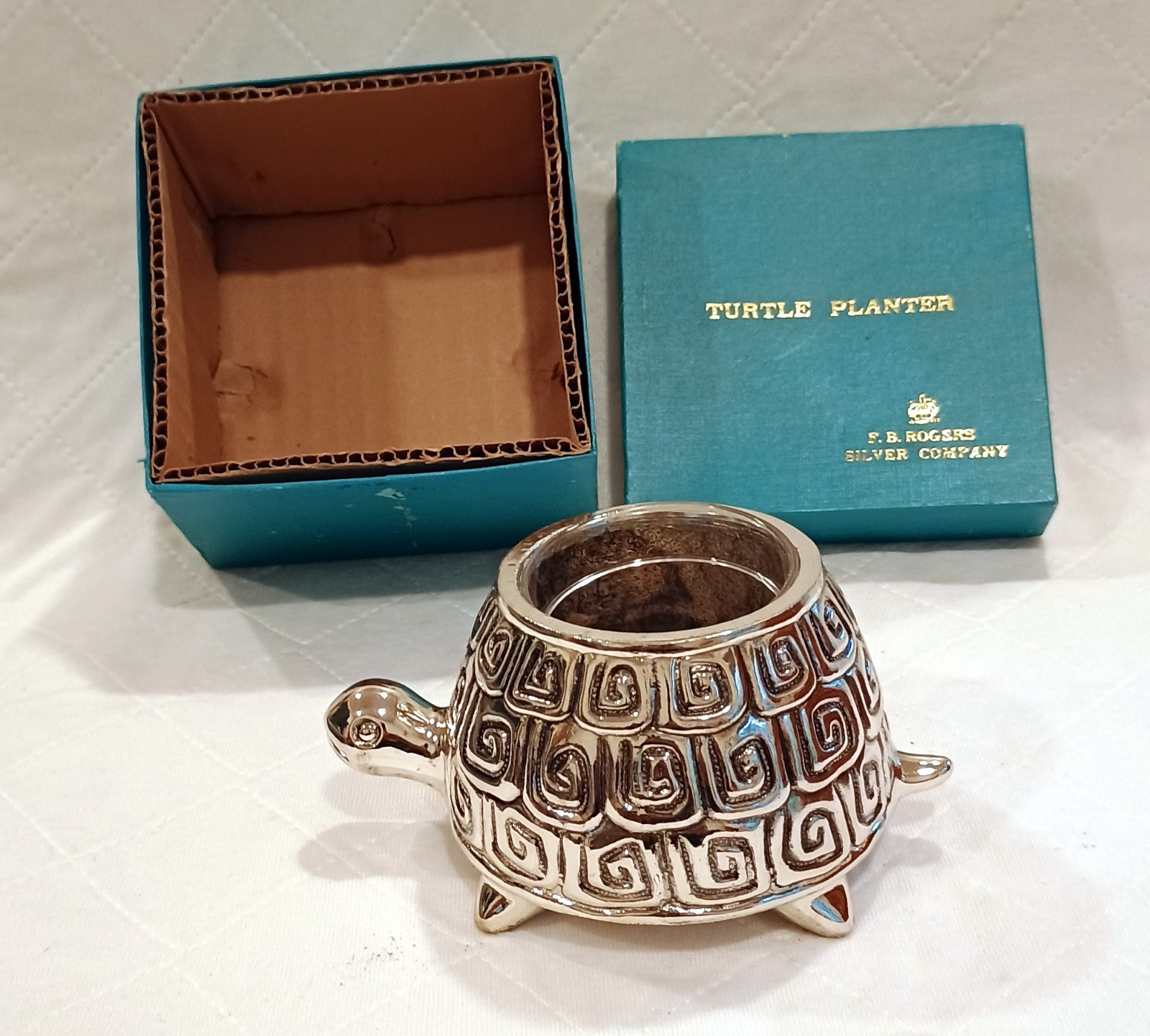 Vintage F.B. Rogers Silver Co. Silverplated Turtle Planter F-457 w/ Original Box
