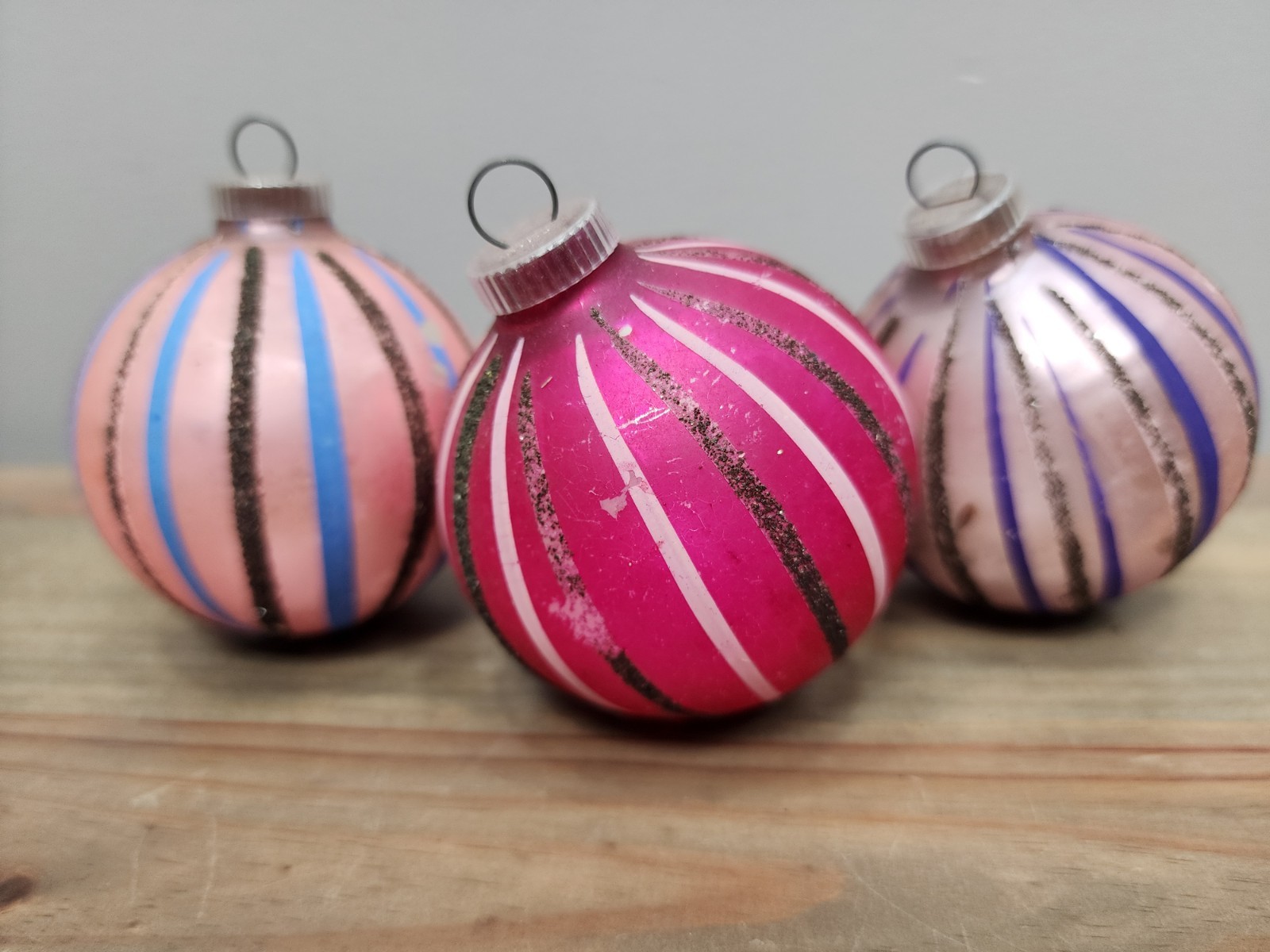 Vintage West Germany Glass Ball Christmas Ornaments Set of 3