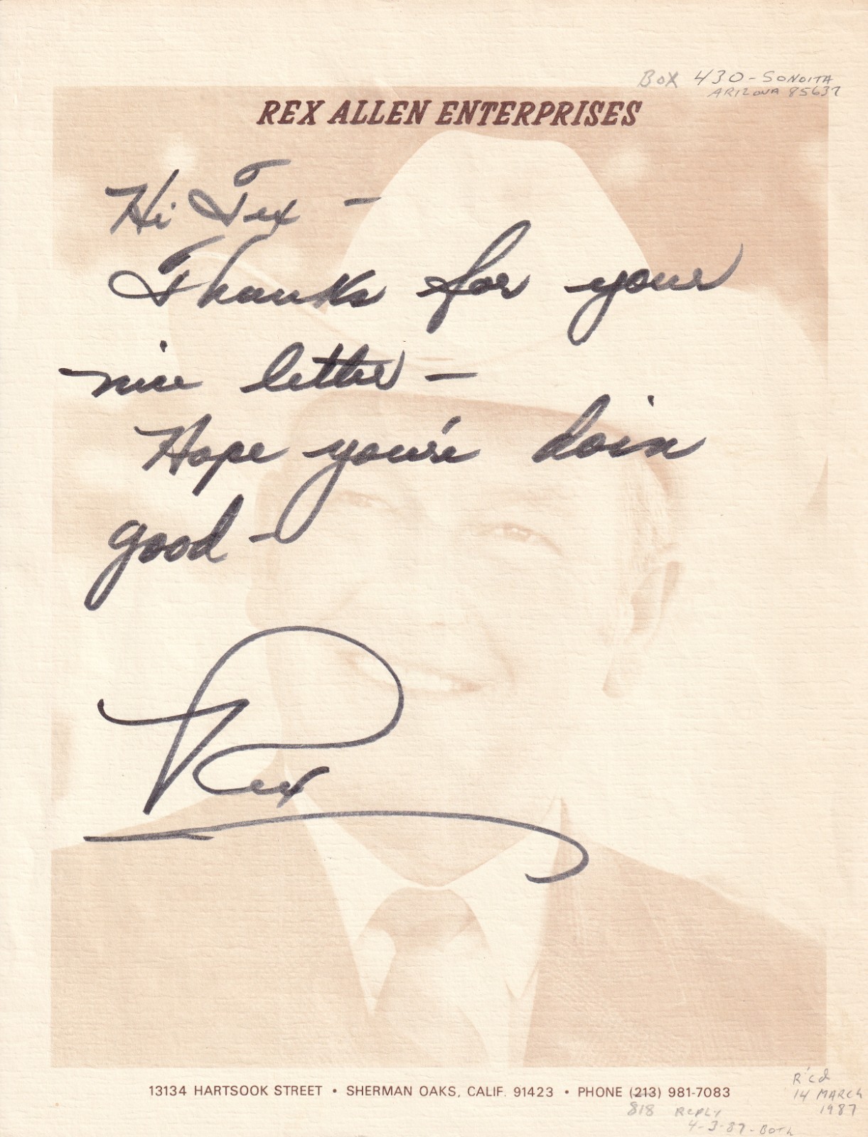 Rex Allen - The Arizona Cowboy - autograph Rex Allen - The Arizona Cowboy - autograph