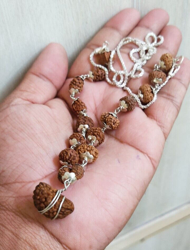 Rudraksha Siddha Mala 1 to 14 Mukhi with GouriShankar & Ganesh silver plated cap