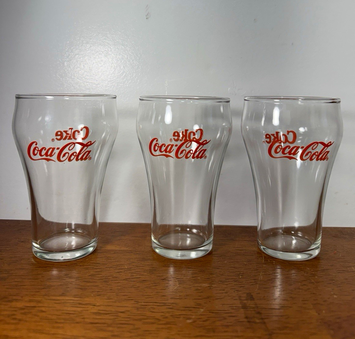 Vintage Coca-Cola Clear Glass Tumblers Set of 3 Red Coke Logo Drinking Glasses