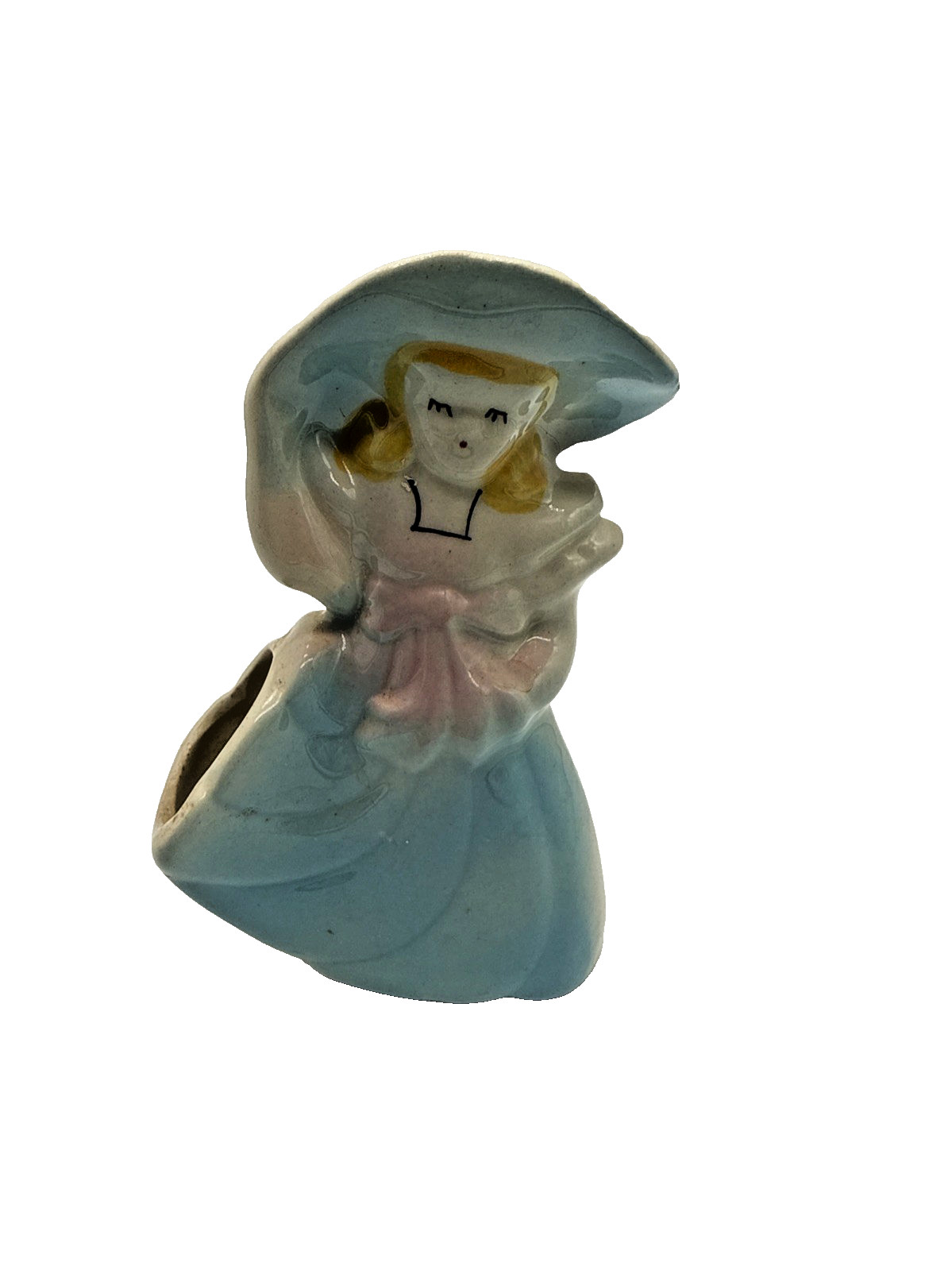 Shawnee Planter Vase Girl Southern Belle Kitsch Vtg Pink Dress Blue Bow Shawnee Planter Vase Girl Southern Belle Kitsch Vtg Pink Dress Blue Bow