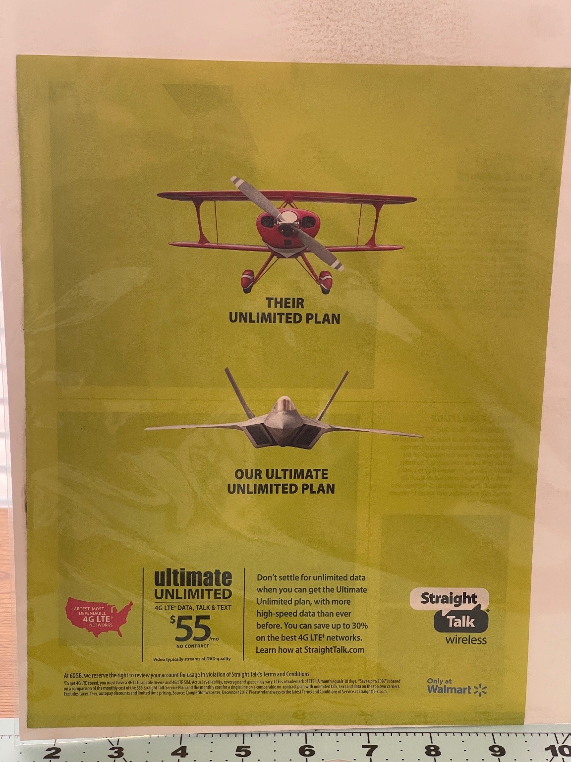 Straight Talk Wireless 4G LTE Ad Flyer Biplane Jet Walmart 2010s Ephemera Straight Talk Wireless 4G LTE Ad Flyer Biplane Jet Walmart 2010s Ephemera