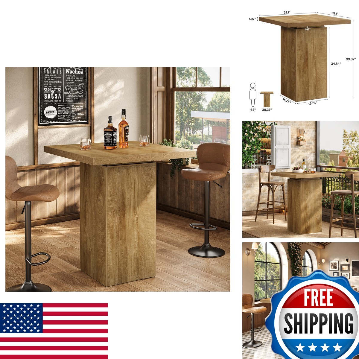 Tribesigns Square Bar Table 39.4\ Tribesigns Square Bar Table 39.4\