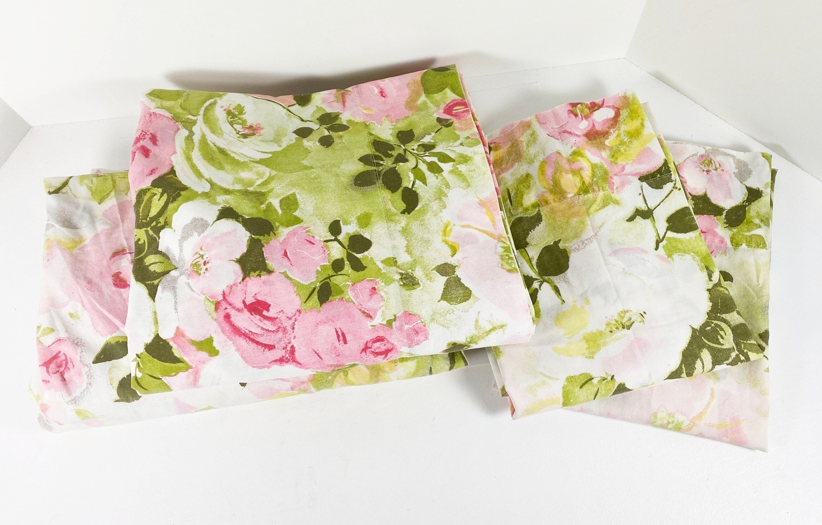 Vtg Cannon Royal Family RENOIR ROSE Full Fitted Flat Sheet 2 Pillowcases PINK