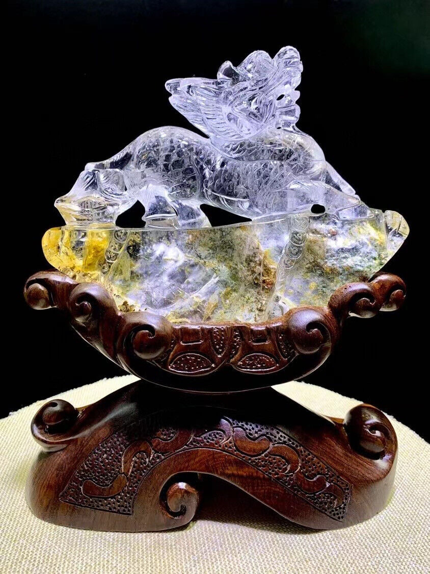 4.1 LB Natural Fire Quartz Crystal Dragon Skull Mineral specimen Reiki + Stand