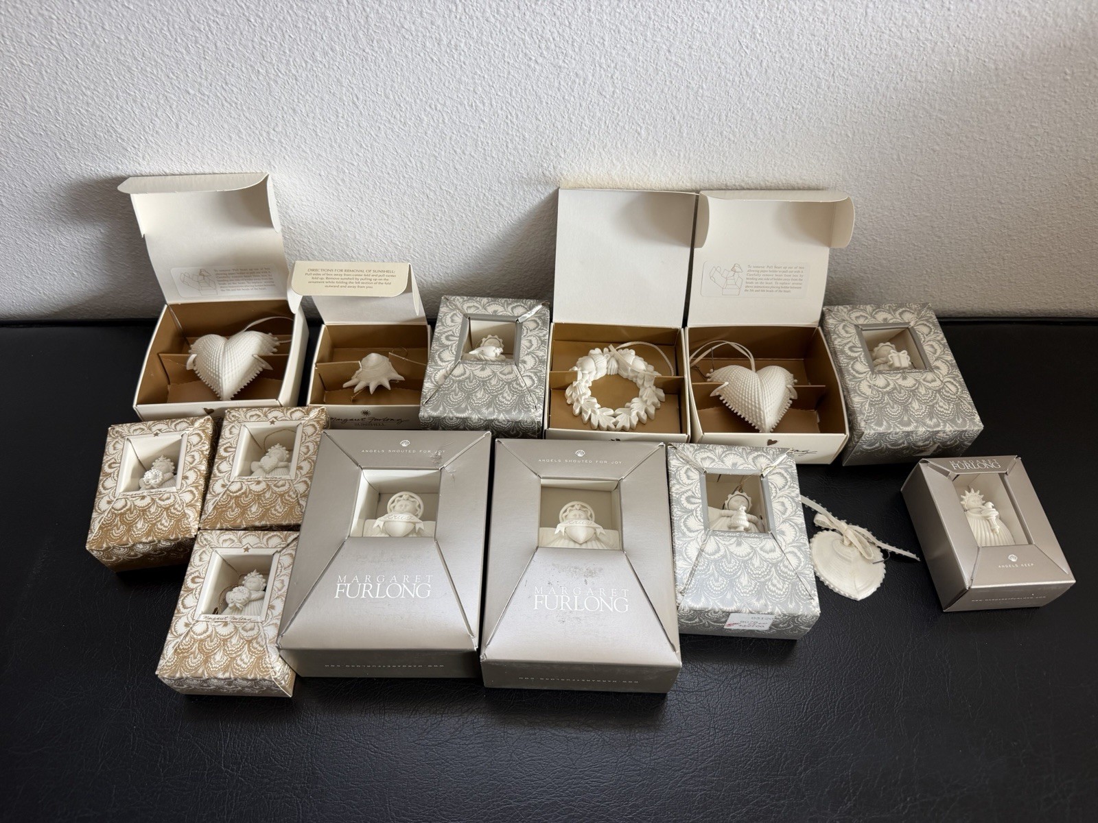 Vtg Margaret Furlong Porcelain Angel Seashell Ornaments Lot of 14 w/ Boxes Xmas