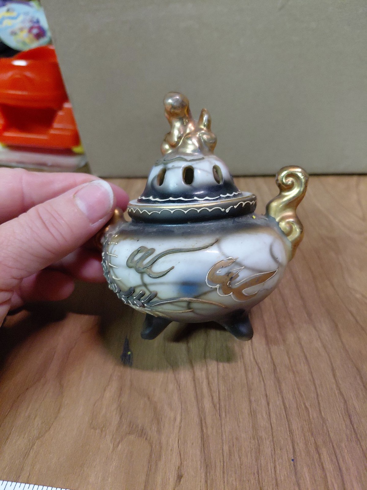 Vintage Japanese Satsuma Style Ceramic Koro Incense Burner