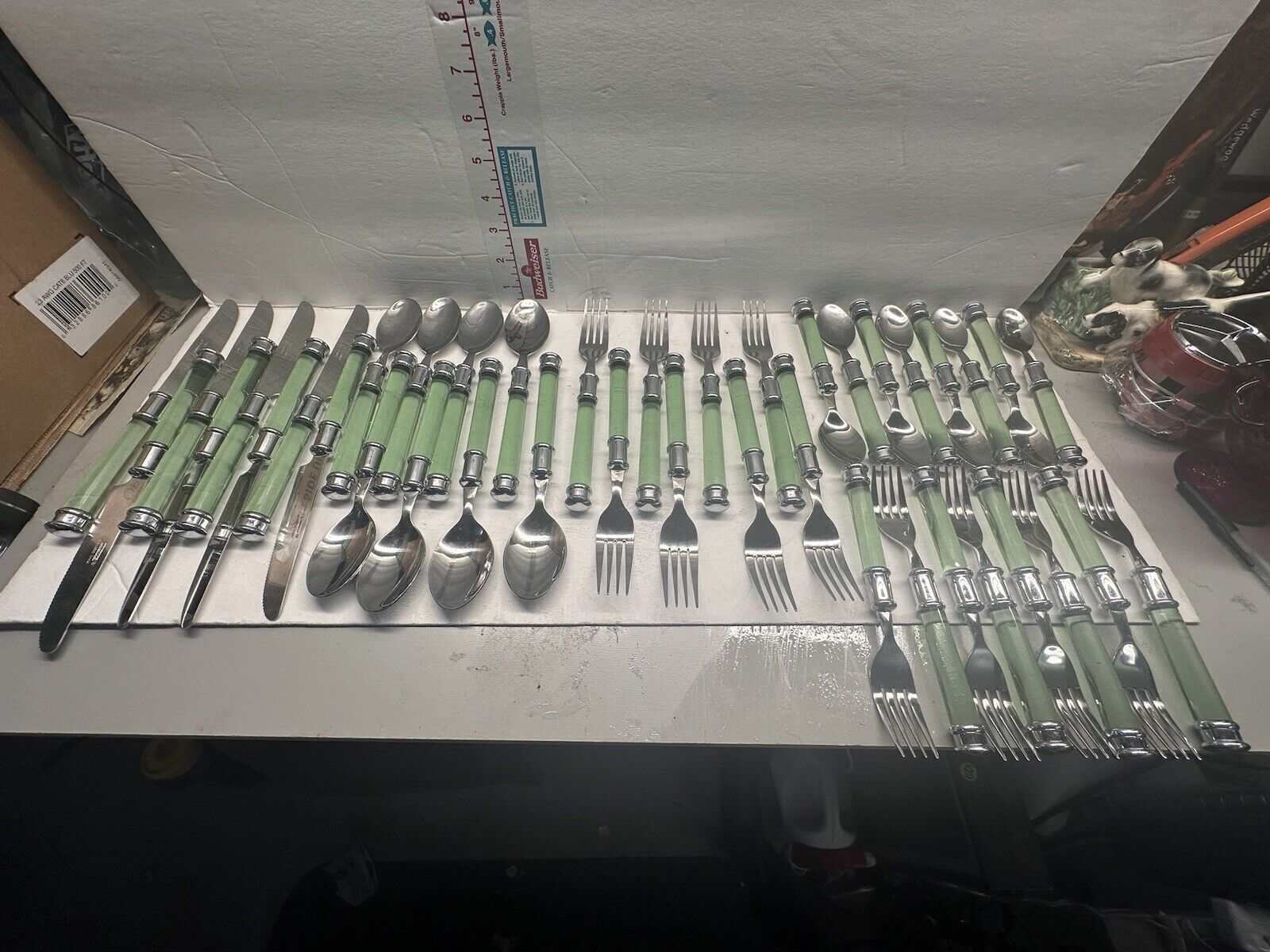 60 Pc Vintage Green Lucite Handled Flatware Stainless MCM Cambridge Service  8 +