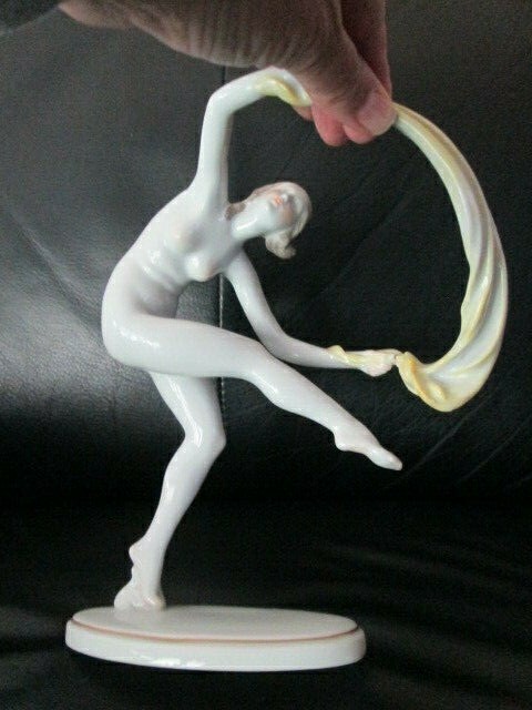 Vintage Herend 9” Tall Nude Lady Dancer Figurine White Porcelain