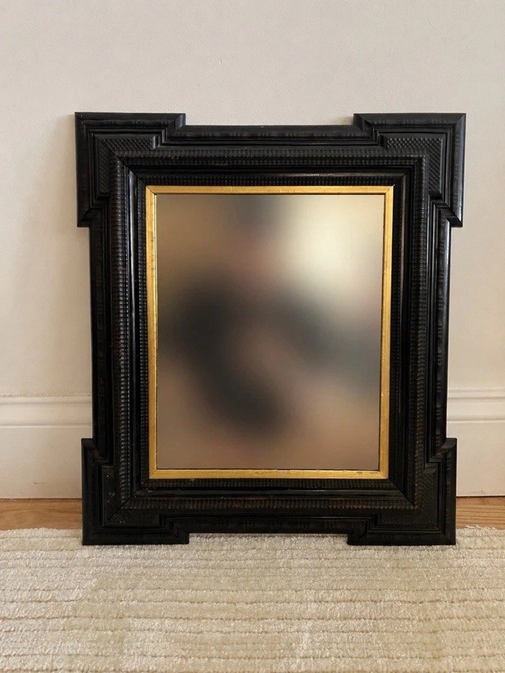 Ebonized Dutch Ripple Frame Antique Mid 19th Century Black Hand Carved Rare Wood