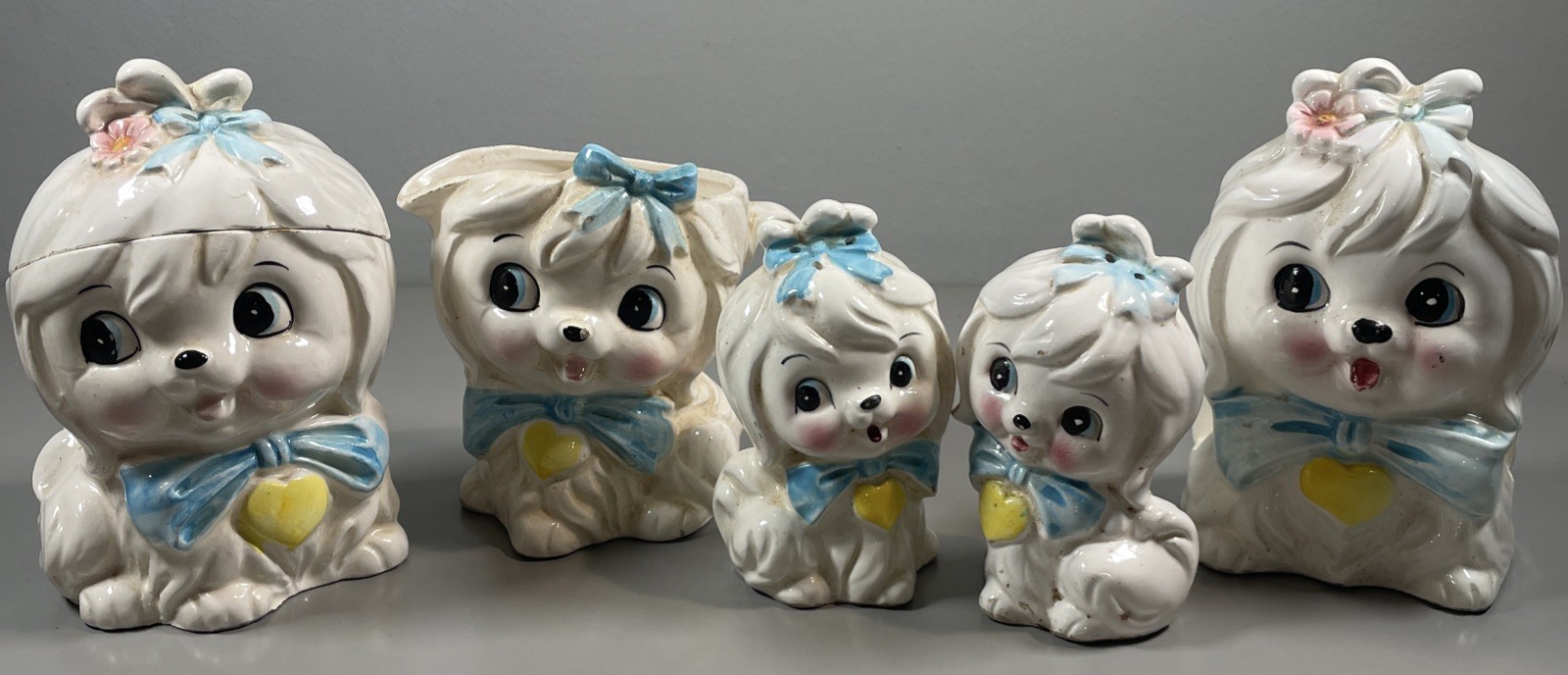 Vtg Mr. Toodles Dog Creamer Sugar Salt Pepper Napkin Holder Set Of 5 Unbranded