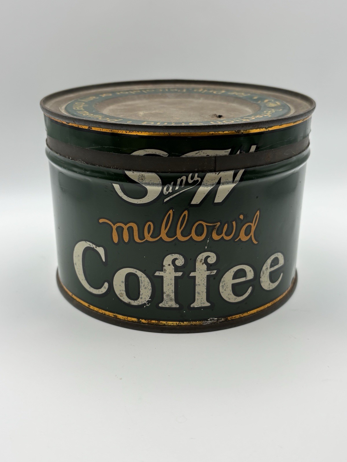 Vintage Early S and W S&W Mellow’d Coffee Tin Can Advertising SF CA. 1 Lb