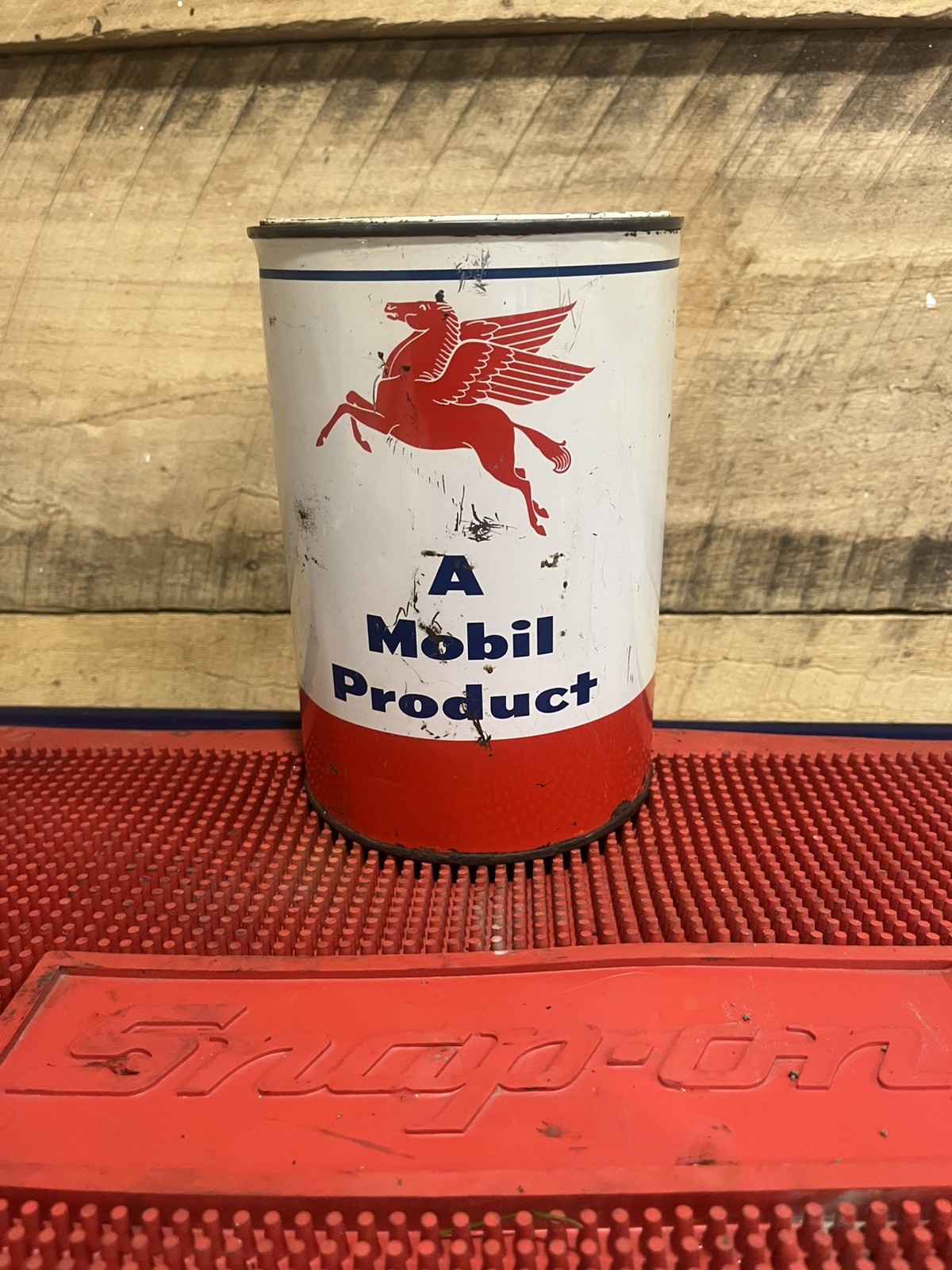 Vintage 1960s Mobilgrease MP 5 LB Unopened Can Mobil Pegasus Gas Oil Advertising
