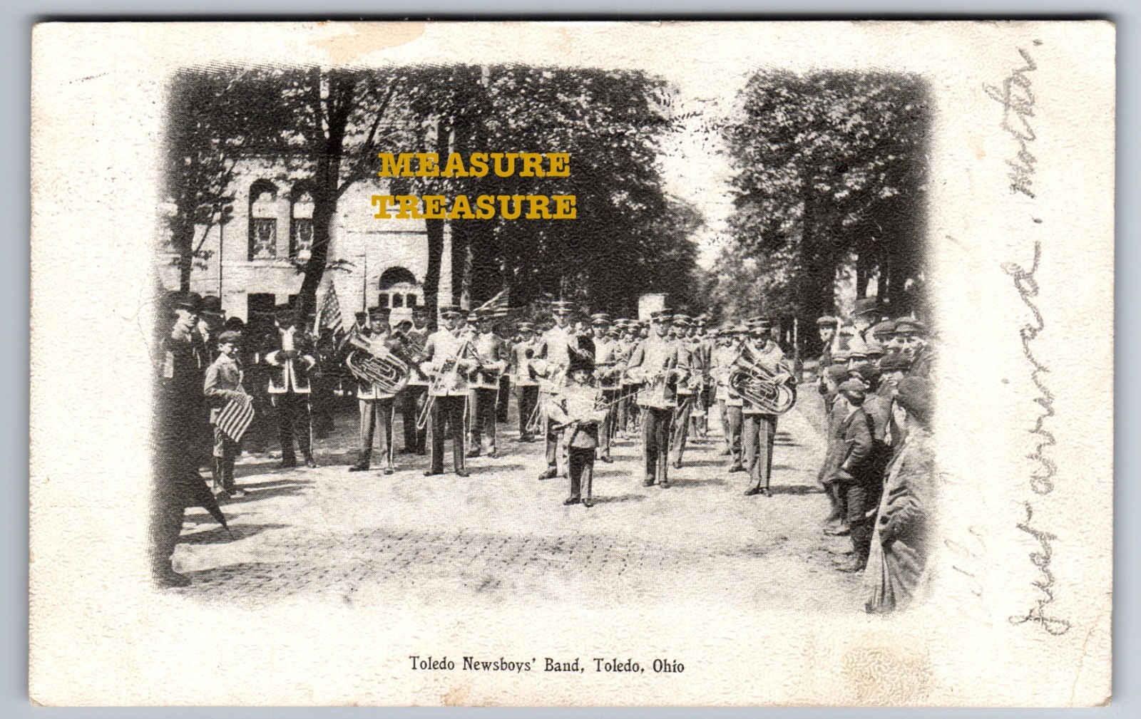 C.1907 TOLEDO, OH TOLEDO NEWSBOYS\' BAND BRASS TOLEDO BLADE SOUVENIR Postcard Q18