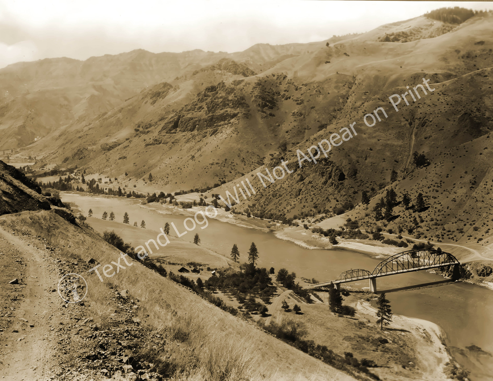 1930 Aerial View of Snake River Bridge, Weiser Forest, Idaho Old Photo Reprint