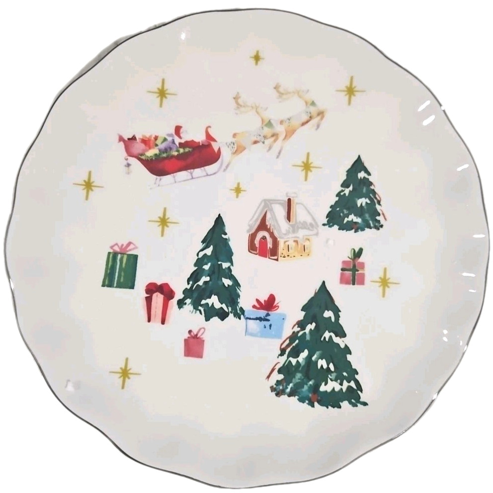 Holly Dot Plate Santa Silver Rim Holidays Christmas Collector Tree Santa Gifts