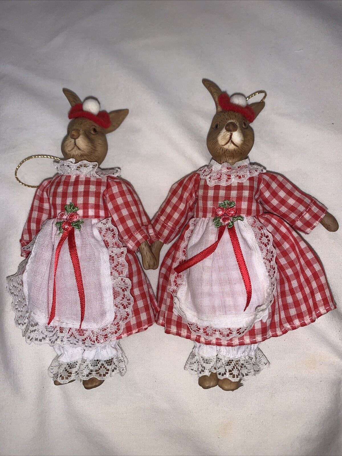 Vtg Silvestri  Bisque Bunny Rabbit Dolls Valentines Easter  Figurine 1990s 7in