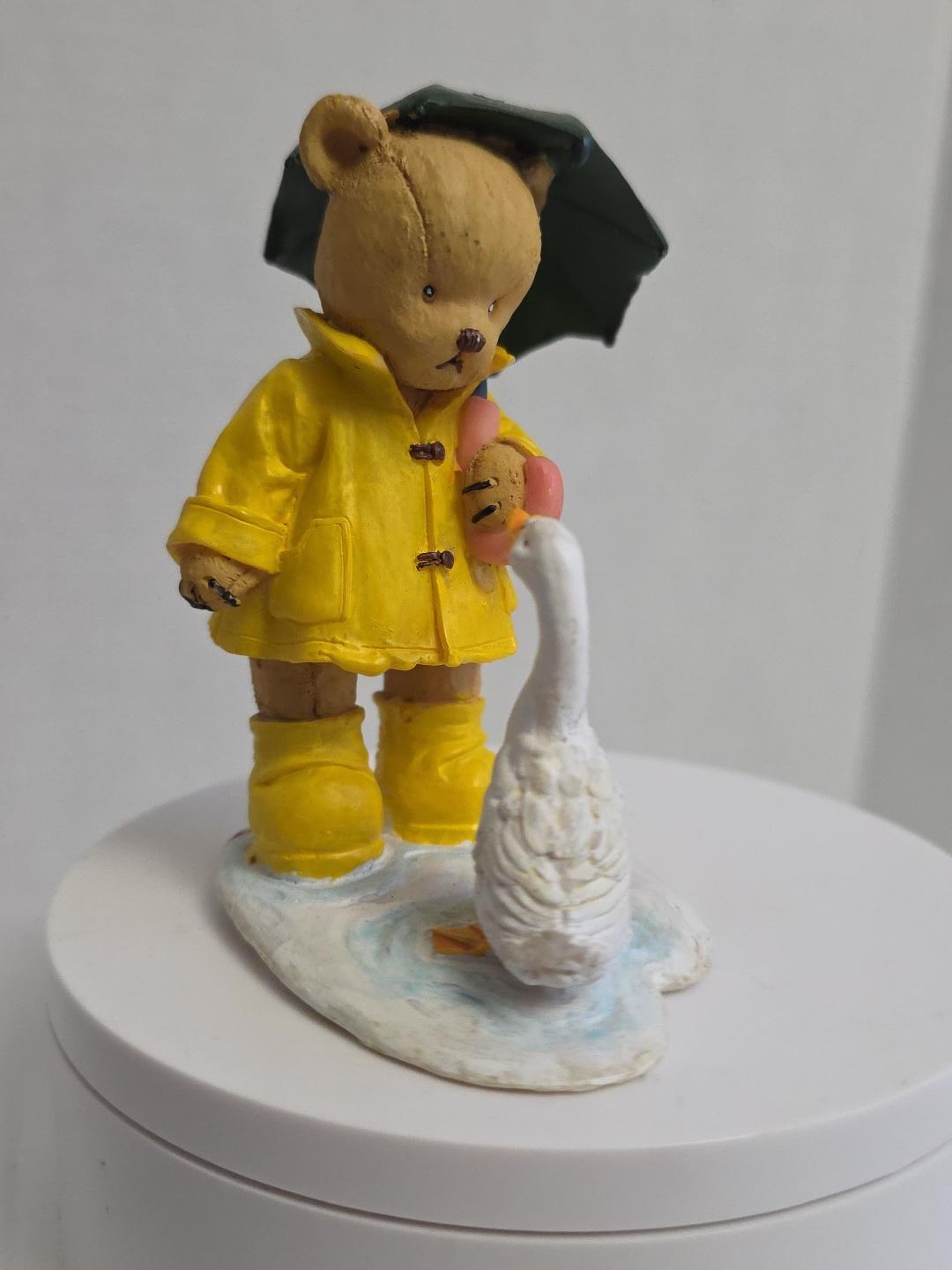 Vintage 1996 ANCO O'Bear Family Teddy Bear Goose Raincoat Umbrella Figurine
