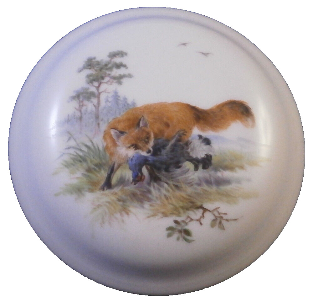 Antique 20thC Meissen Porcelain Fox Scene Box Porzellan Dose Scenic German Fuchs