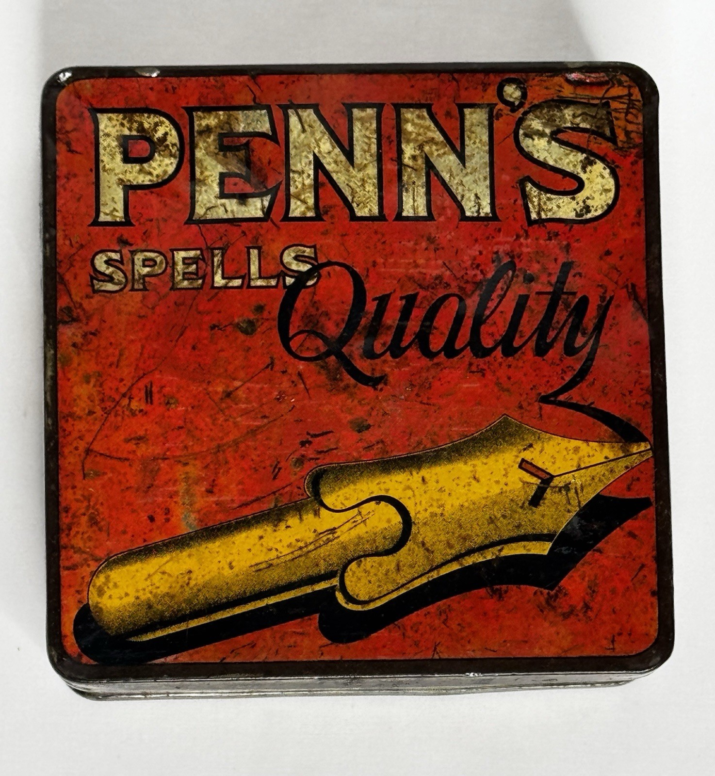 Antique Penn’s Spells Quality Tobacco Red Tin Cigar Box Collectible USA