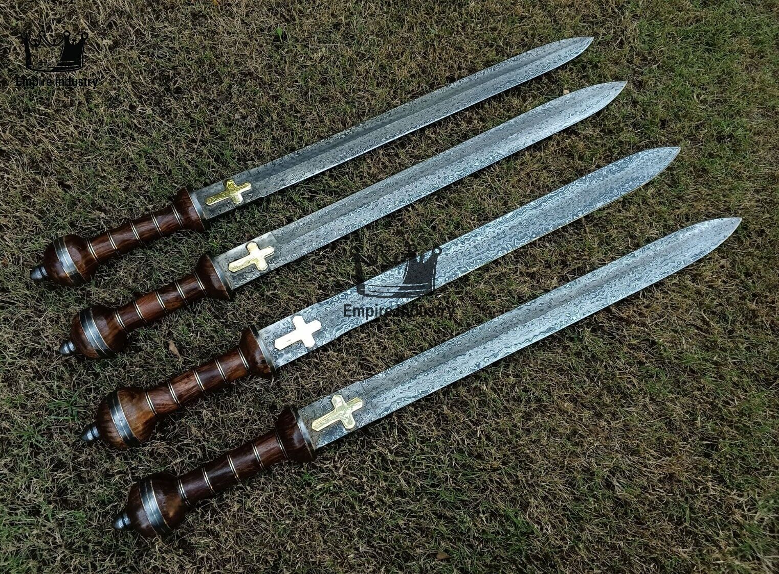 Set Of 4 Roman Gladius Sword Handmade Damascus Steel Blade Battle Ready + Sheath