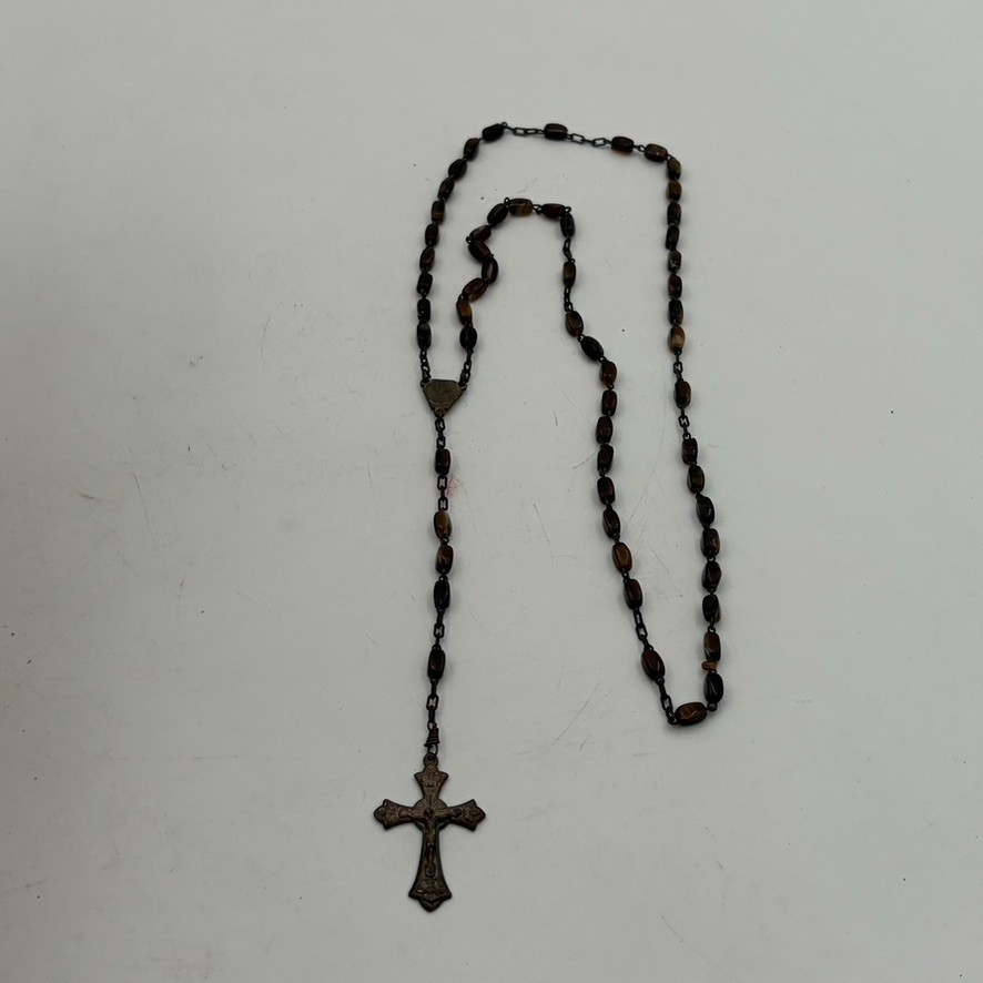 VTG Antique Gemstone? Gothic Brass Bronze Catholic Heirloom Rosary Prayer Beads