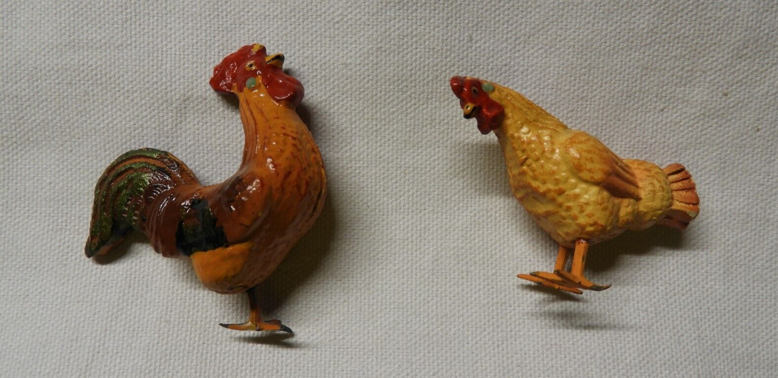 Vintage - Rooster & Hen Chicken Figures - Metal Feet - Made In Italy - 1950\'s