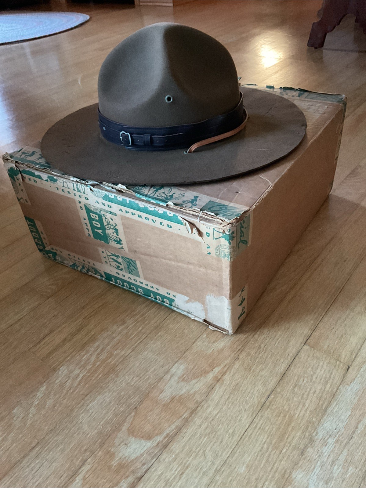 Vtg Boy Scout Official Stetson Scout Master Hat 7 1/2” W/ Pin & Orig Box